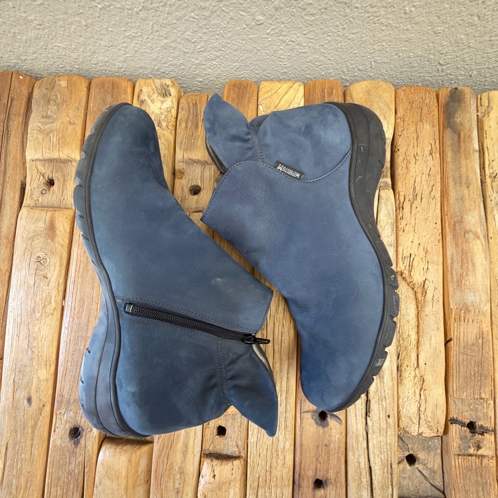 Mephisto Blue Nubuck Ankle Boots Side Zip Comfort Sole Walking Womens Sz 7